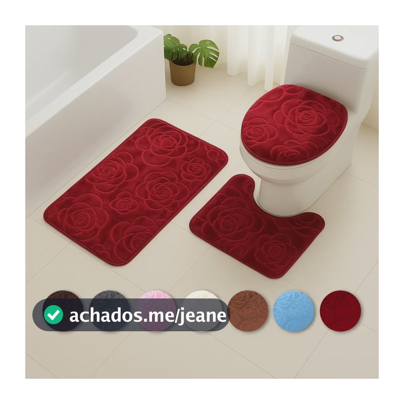 Kit Jogo 3 Peças De Tapete Banheiro Antiderrapante Peluciado 1 Jogo Sortido = 3 Peças