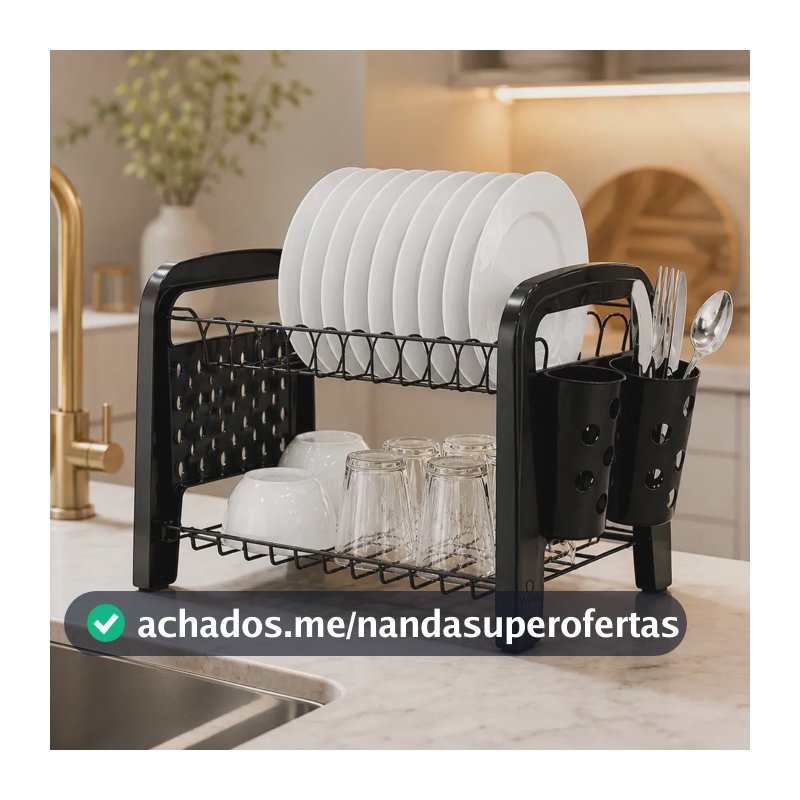 Escorredor Louça Secador Porta Talheres Não Enferruja Preto Arthi WoW