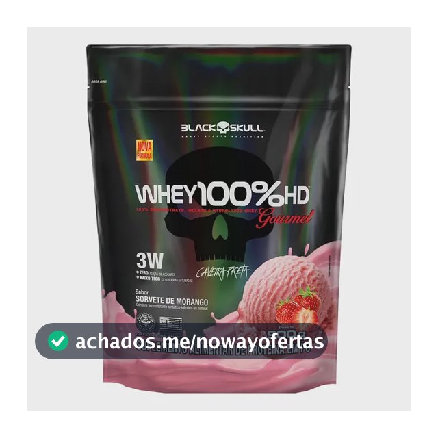 Whey 100%hd Gourmet 900g Refil Black Skull Sabor Morango Sorvete De Morango