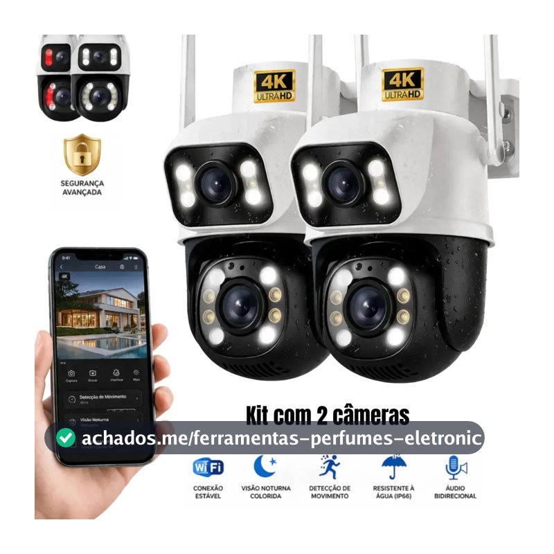 Kit 2 Câmeras de Segurança Woosh A28B Full HD Dupla Lente com Visão Noturna Colorida