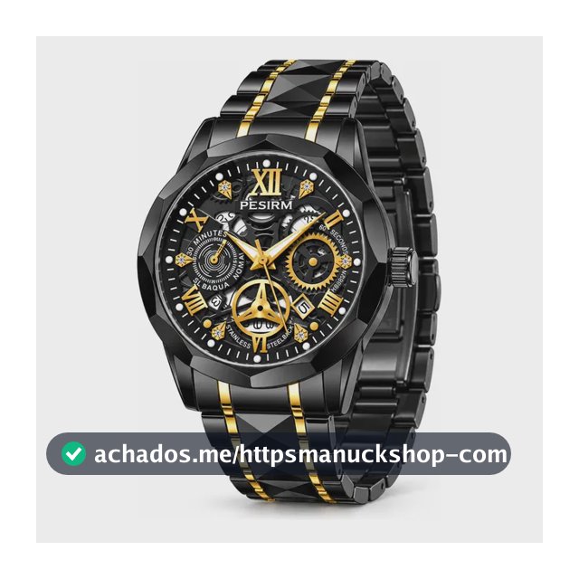 Relógio Masculino De Pulso Analógico Quartzo Com Data 41mm Preto E Dourado Preto