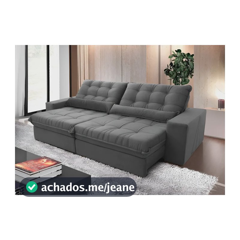 Sofá Retrátil reclinável Zurique 3,00m Velut Cinza con Molas King House