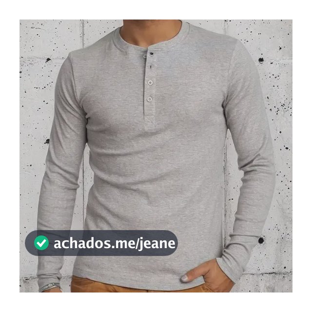 Camiseta Henley Slim Fit Manga Longa Gola Redonda Cinza