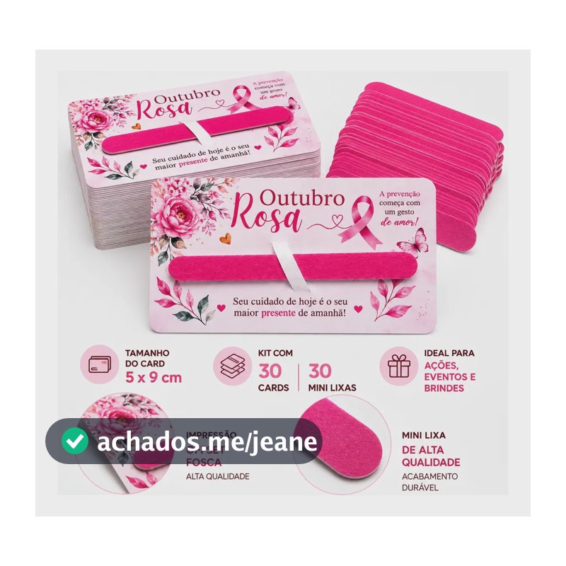 Kit 30 Mini Lixas Outubro Rosa Com 30 Cards Lembrancinha