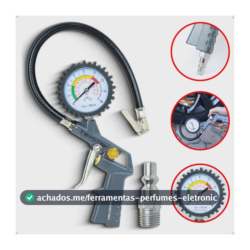 Calibrador e Inflador de Pneus Evotek com Manômetro 220 psi 1/4'' Rosca