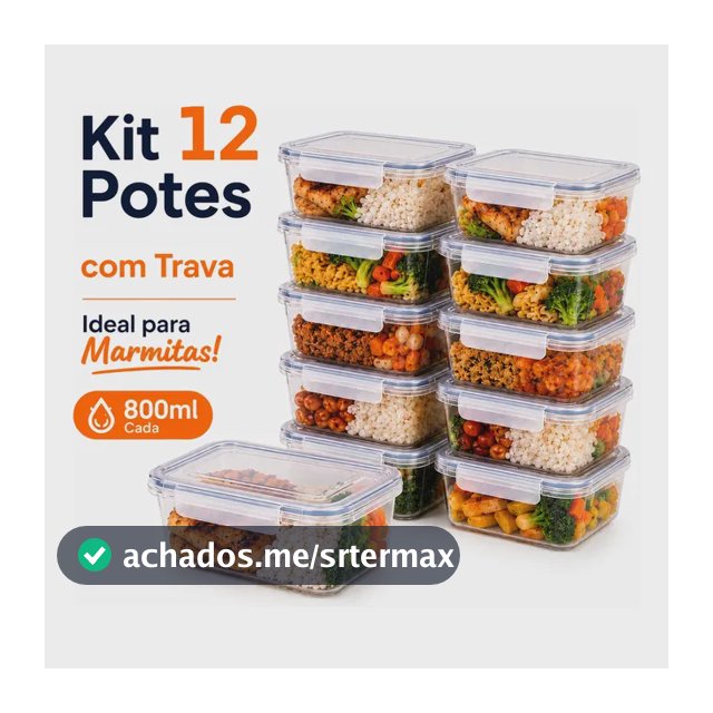 Kit 12 Potes Marmita Com Trava Lateral Freezer Microondas Transparente
