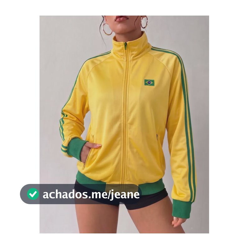 Jaqueta Feminina Casaco Manga Longa Tendência Brasil Copa Amarelo P