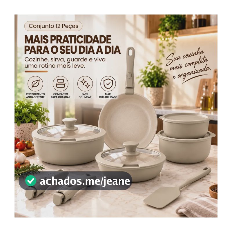 Conjunto Panelas Kit 12 Peças Premium Revestimento Cerâmica Bege