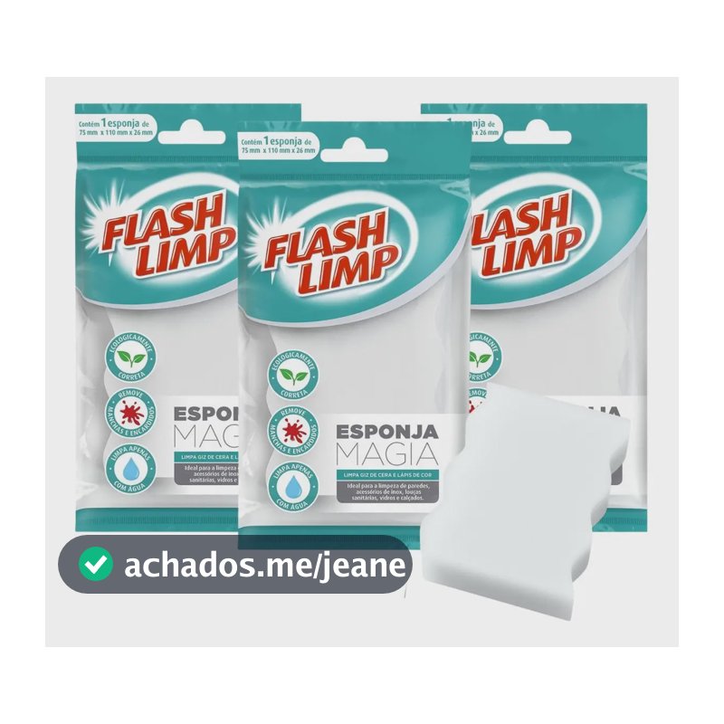 Kit 3 Esponja Magia Flash Limp Limpa Parede Tênis Prático Branco