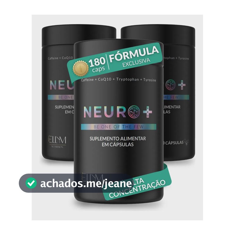 Kit 3 Neuro+ 60 Capsulas Nootropico Energético Foco Cafeina Taurina Magnesio Triptofano Taurina B12 L-Tirosina B3 B9 Memoria Energia Triptofano Vitaminas D Coenzima Q10 Ellym Nutrition