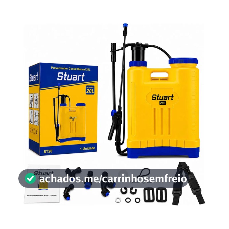 Pulverizador Costal Agrícola 20 Litros Manual Bomba De Veneno Borrifador Profissional Dedetização Máquina Passar Veneno Insetos C/ Kit Bicos Portátil P/ Jardim Agro Horta Plantas Cor Amarelo - Stuart