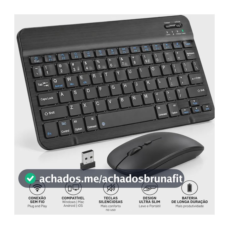 Kit Teclado Mouse Sem Fio Bluetooth Para Tablet Notebook Celular PC Computador Smartphone Portátil Home Office Tr
