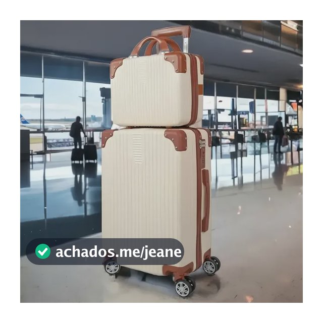 Mala De Viagem 10kg Promoção Rodas 360° Miami Com Frasqueira Bege Listras