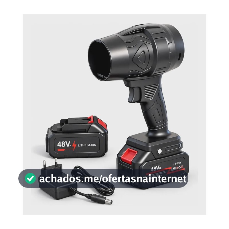 Soprador Turbo Portátil Quicko 48V 1050 W com 2 Baterias de 2 Ah 210 km/h Preto