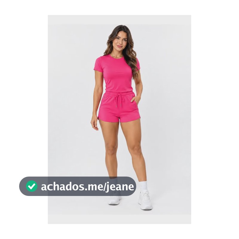 Conjunto Feminino Short E Blusa Dry Fit Academia Fitness Rosa Pink M