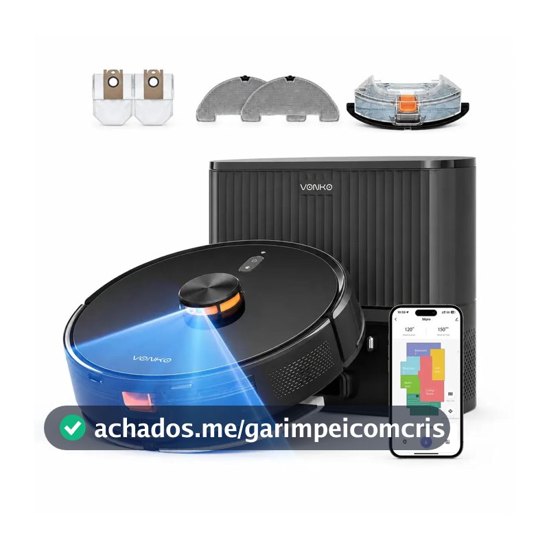 Robô Aspirador VONKO S6 Pro 8000Pa com LiDAR 2.0, Base Autoesvaziante 2.5L, Aspira e Passa Pano, App, Alexa, Google Assistant, até 180min,