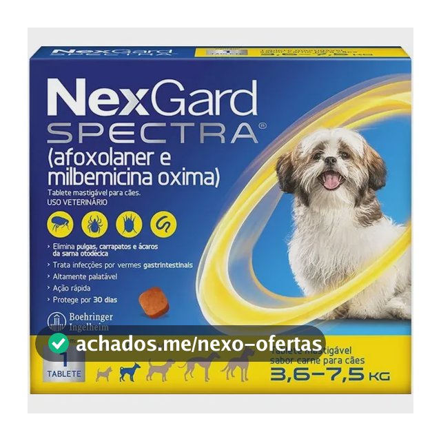 NexGard Spectra Antipulgas e Vermífugo Cães 3,6kg a 7,5kg