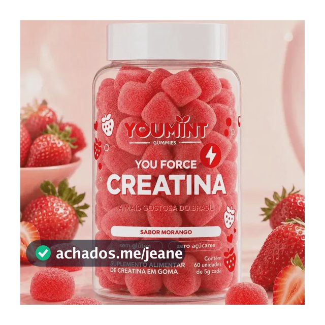 Creatina Gummy Zero Açúcar 60 Gomas Youmint Sabor Morango