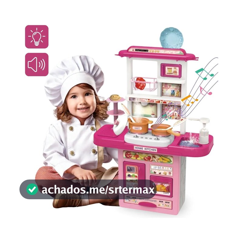 Cozinha Infantil De Brinquedo Kit Completo Sai Água E Som Rosa