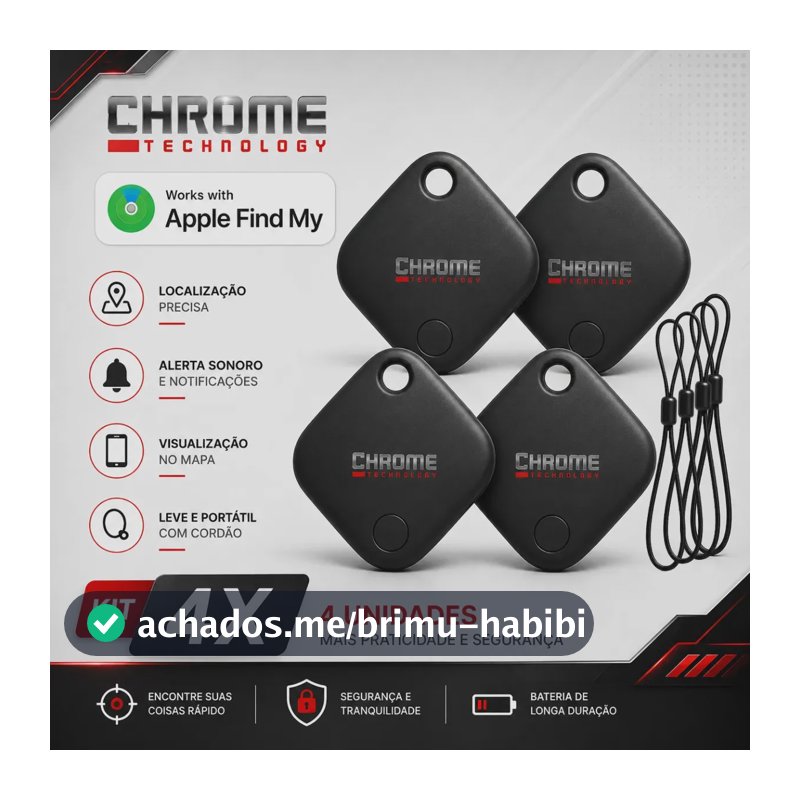 Chaveiro Localizador Smart Tag Kit 4 Rastreador Ios Apple Gps Com Cordão Chaveiro Cor Preto Compatível Com iPhone Chrome Technology