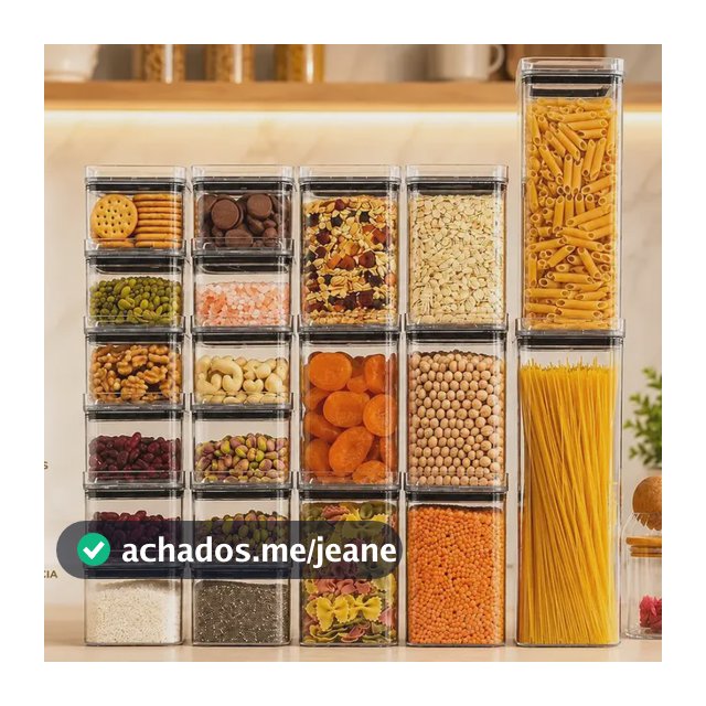 Kit 20 Potes Porta Mantimento Herméticos 2,3litros 1,1litro 500ml Acrílico Empilhável Transparência Cristal Livre de BPA