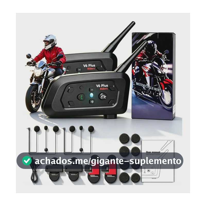 Par de Intercomunicadores V6 Plus Bluetooth 5.2 para Capacete de Moto 1200m Sem Fio Redução de Ruído