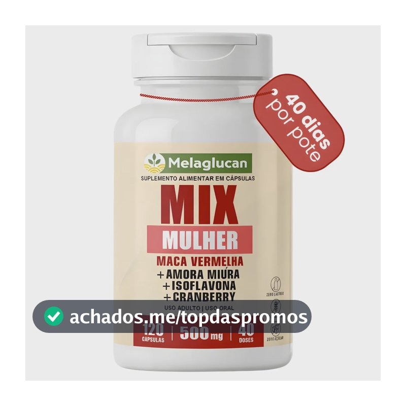 Maca Peruana Vermelha + Amora Miúra + Isoflavona + Cranberry 500mg 120 Cápsulas Suplemento Alimentar Melaglucan Lepidium Meyenii Morus Nigra 40 Doses Zero Lactose Zero Glúten Zero Açúcar Sem Sabor