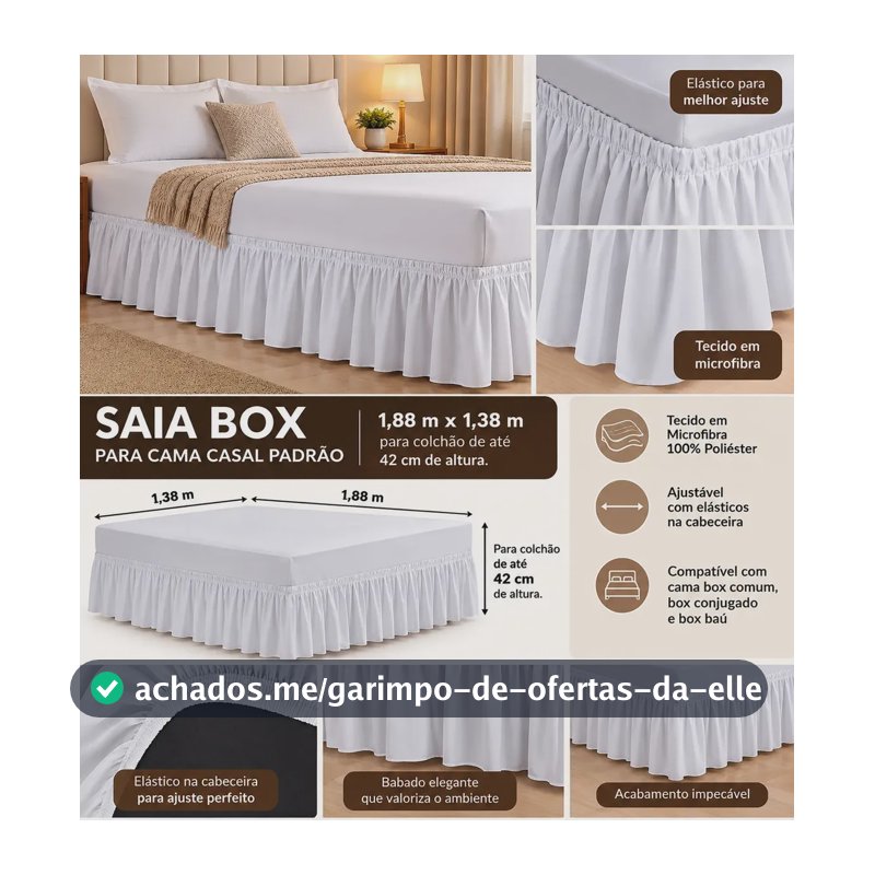 Saia Box Para Cama Casal Padrão Branco 2 Elasticos Branco