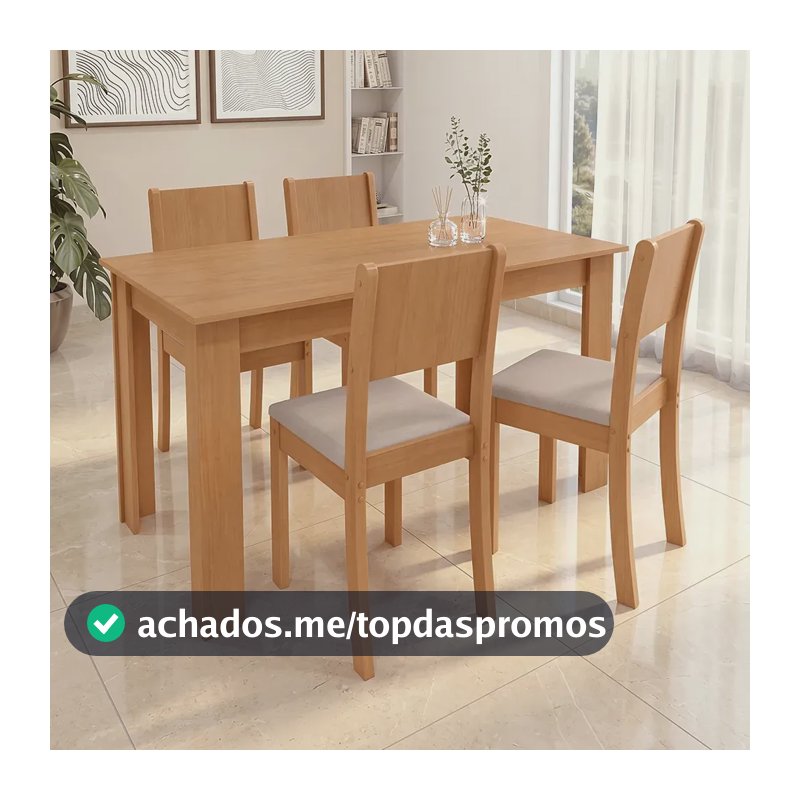 Conjunto Sala De Jantar Com 4 Cadeiras Grupo Lopas Easy Line Cor Amêndoa