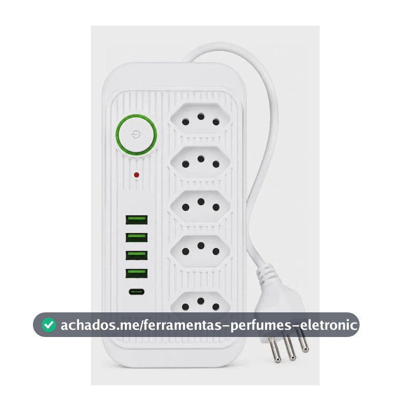 Extensão 5 Tomadas com 4 USB e 1 Tipo C Bivolt 2m Branco