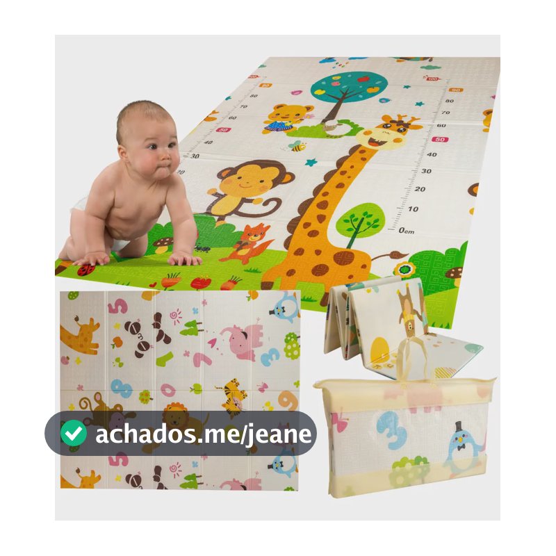Tapete Infantil Emborrachado Dobrável Dupla Face Educativo Girafa Leao