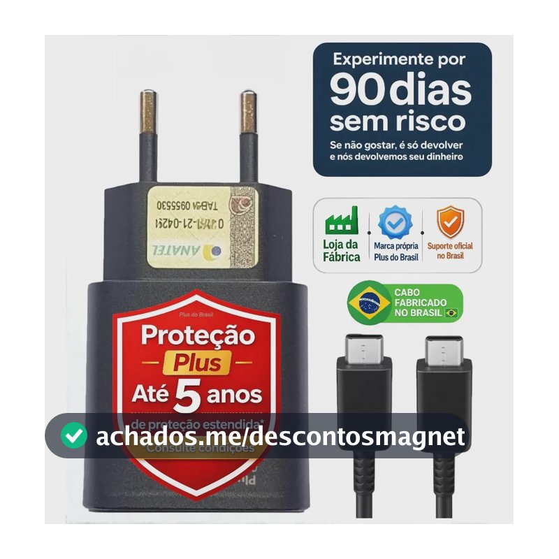 Plus Do Brasil Carregador Turbo Para Samsung Galaxy S26 S25 S24 S23 S22 S21 S20 Fe Ultra Motorola M22 M31 M32 M62 M63 M64 G15 Xiaomi Redmi Note 12 13 14 15 - Cabo Blindado Tipo Usb C