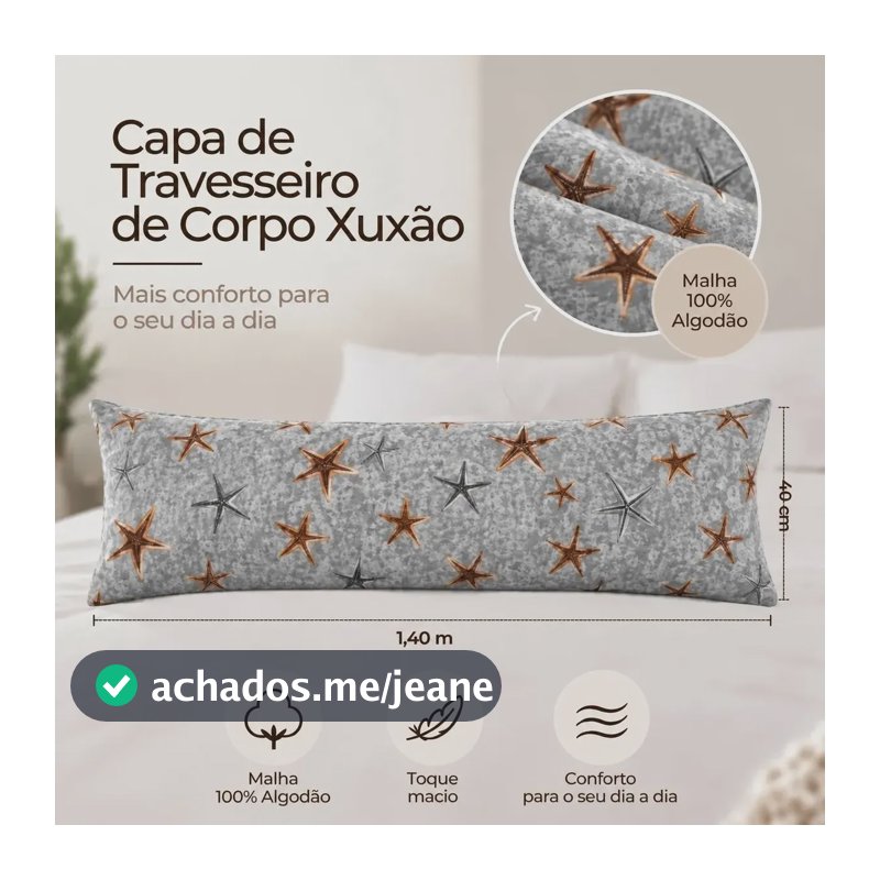 Fronha Xuxão C/ Zíper De Malha 100% Algodão 1,40m X 0,40m Maré De Estrelas