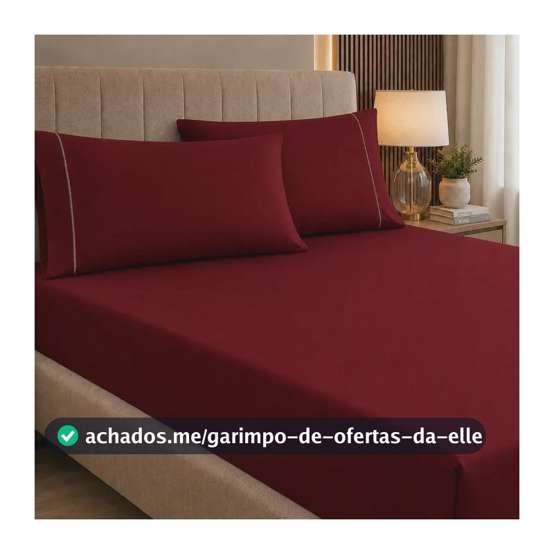 Jogo De Lençol Queen 3 Peças 400 Fios C/ Elástico Hotel Bordô Liso