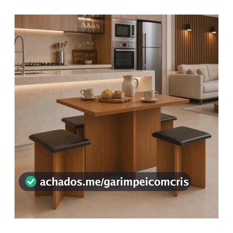 Conjunto Kit Sala de Jantar Mesa Gabriela Quadrada Com 4 Cadeiras Design Moderno Compacto Cozinha Cor Freijó Black