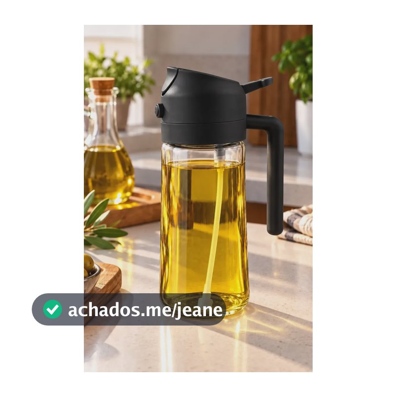 Borrifador Porta Azeite Spray 2 Em 1 Vidro 470ml Galheteiro Preto