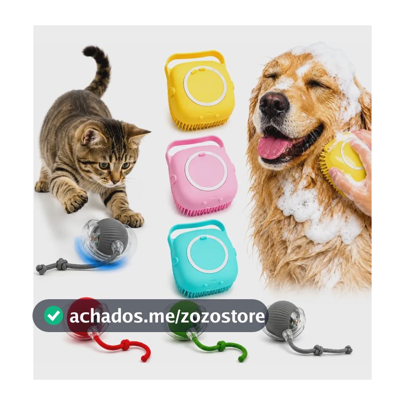Kit Bola Inteligente Brinquedo Escova Eletrica  Gato Caes