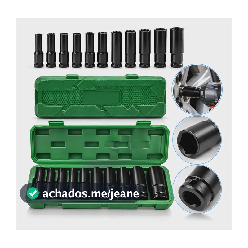 Jogo Aço Soquete Longo Sextavado Impacto 10peças 1/2 8-24mm