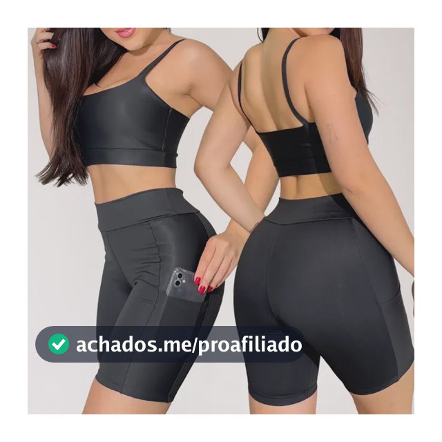 Conjunto Feminino Fitness Suplex Top Treino Short Bolso