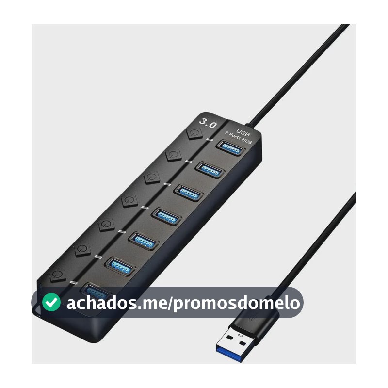 Hub Usb 3.0 7 Portas Entradas Alta Velocidade 5gbps Com Led E Botões Individuais Plug And Play Compatível Com Notebook Pc Tv Console Impressora Mouse E Teclado Pen Drive Cooler Premium Eletric Teck