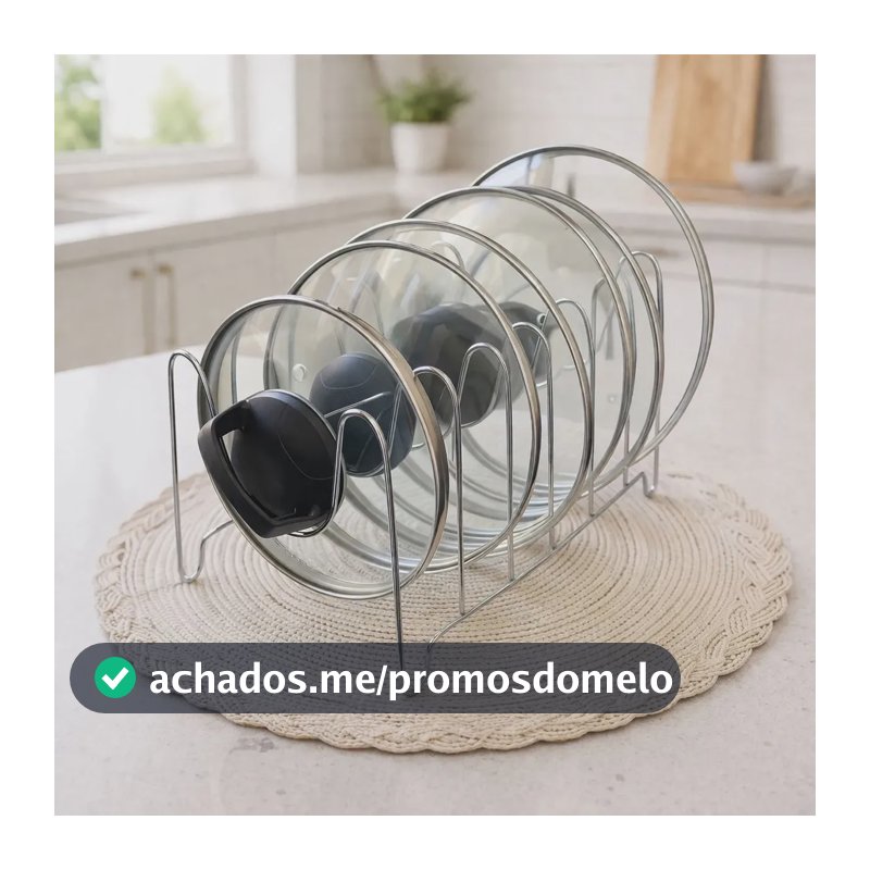 Suporte Organizador de Tampas Panela Pote Frigideira 6 Divisórias Aço Inox Cromado Boa Dica