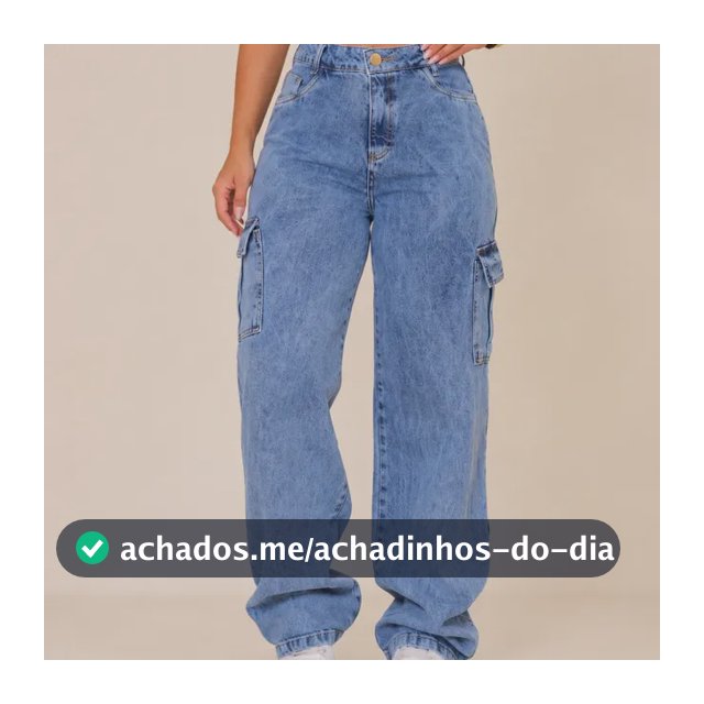 Calça Jeans Feminina Wide Leg Cintura Alta Cargo Pantalona