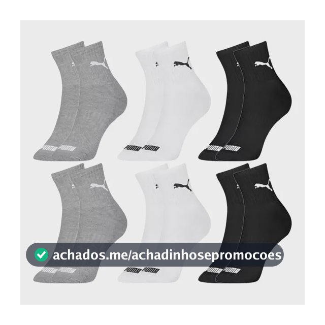 Kit 6 Pares Meias Puma Cano Médio Adulto Algodão Original