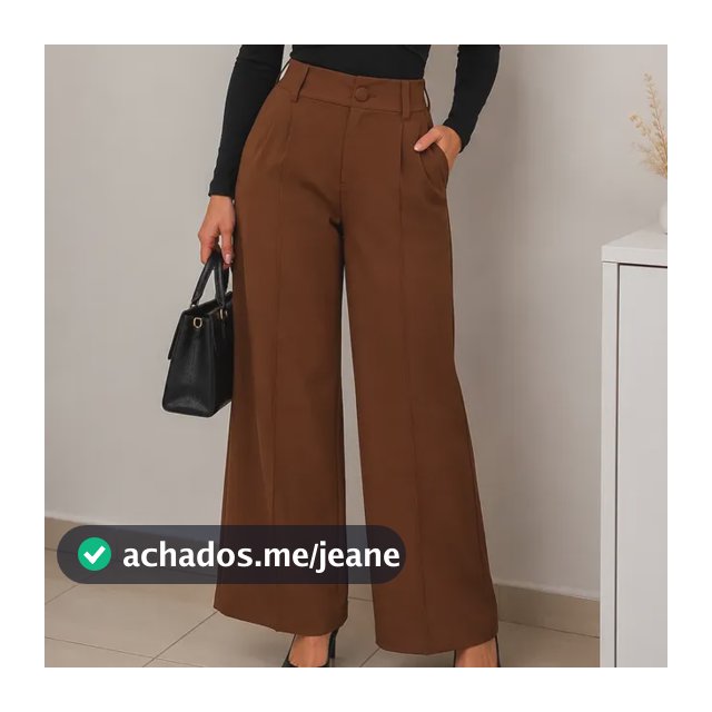 Calça Feminina Pantalona Wide Leg Duna Com Botão Tendência