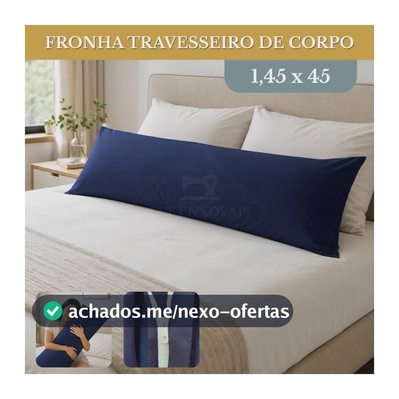 Fronha Travesseiro Corpo 1,45x45 Algodão Clássico 400 Fios Super Macio Protetor Cor Azul Marinho