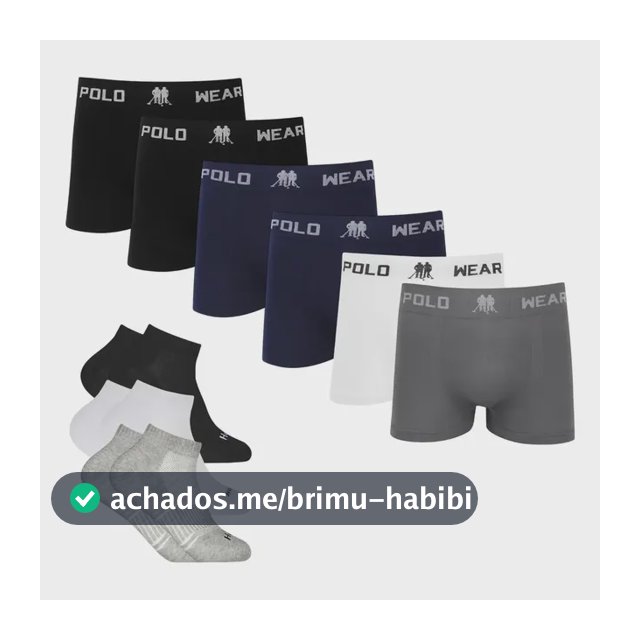 Kit 6 Cueca Polo Wear Microfibra + 6 Meia Cano Medio Algodão
