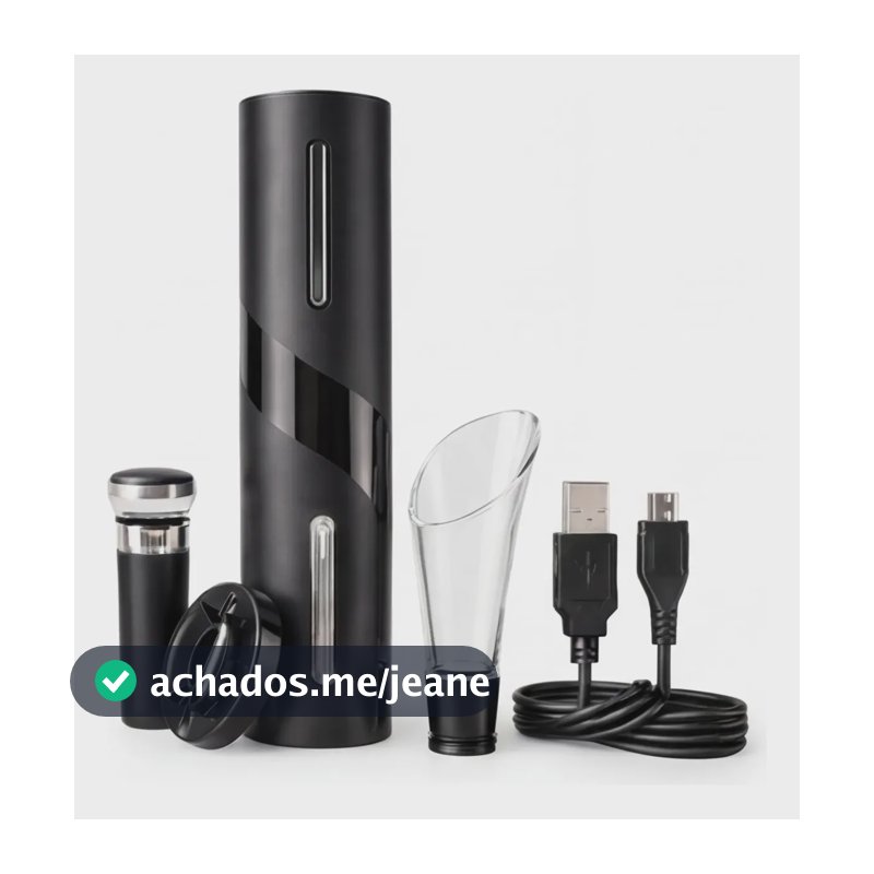 Abridor De Vinho Elétrico Saca Rolhas Automático Usb Preto Preto