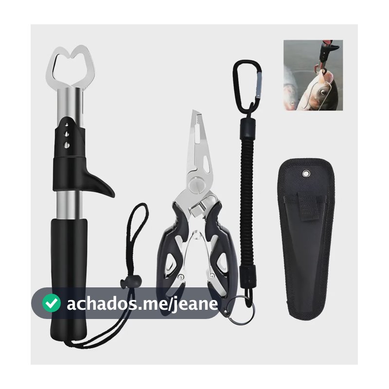 Kit Pesca Alicate Contenção Peixe + Alicate Bico Saca Anzol Preto