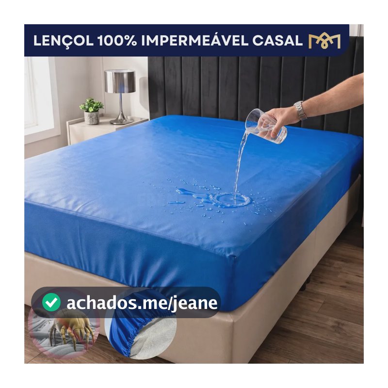 Capa Protetor Casal Impermeável Resistente Elástico Cama 1,38x1,88x30cm Silencioso Antimofo Hospitalar Azul Antialergico