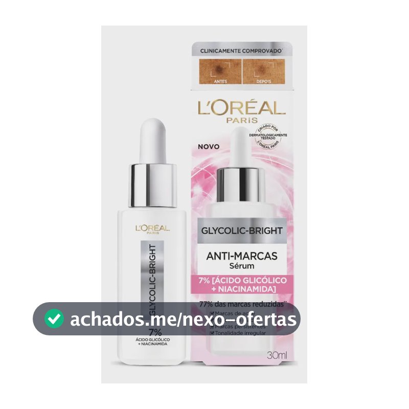 Glycolic Bright L'oréal Paris, Sérum Facial Anti-marcas Ácido Glicólico E Niacinamida, Reduz Marcas De Acne E Idade 30ml Todo Tipo De Pele Dia/noite